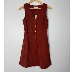 Cottagecore NWT Monteau Los Angeles Women S Jumper Dress Rust Corduroy Button Up